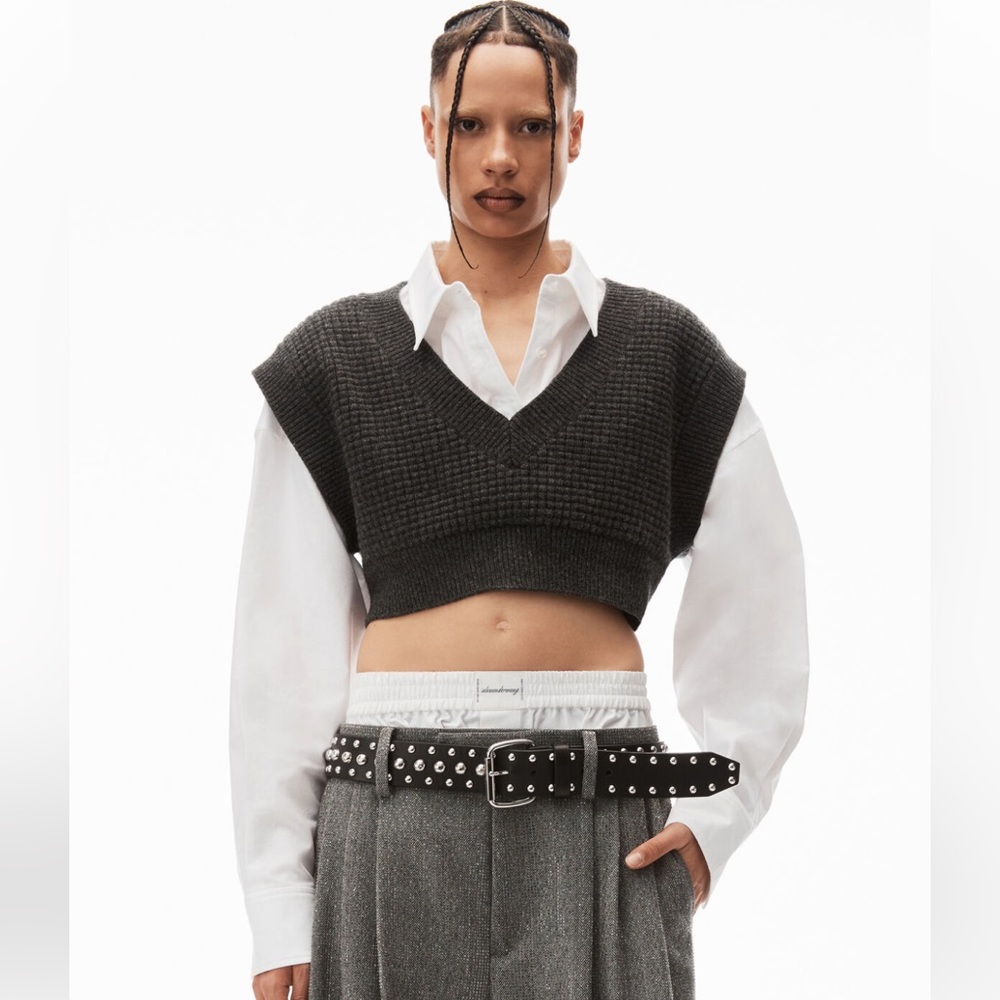 bi-layer waffle tank vest in boiled wool. Never worn